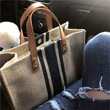 Striped Canvas Bucket Tote Bag