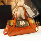 Luxury Genuine Leather Snake Pattern Handbag