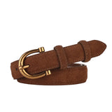 Women’s Suede Leather Skinny Belt with Gold Buckle