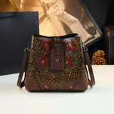 Retro Ink PU Leather Bucket Crossbody Bag for Women