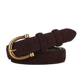 Women’s Suede Leather Skinny Belt with Gold Buckle