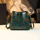 Retro Ink PU Leather Bucket Crossbody Bag for Women