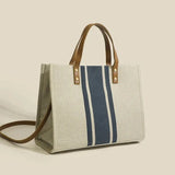 Striped Canvas Bucket Tote Bag