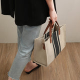 Striped Canvas Bucket Tote Bag