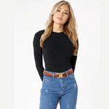 Genuine Leather Women’s Belt with Gold Buckle