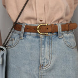 Women’s Suede Leather Skinny Belt with Gold Buckle