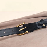 Women’s Suede Leather Skinny Belt with Gold Buckle