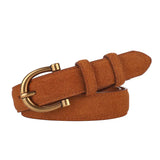 Women’s Suede Leather Skinny Belt with Gold Buckle