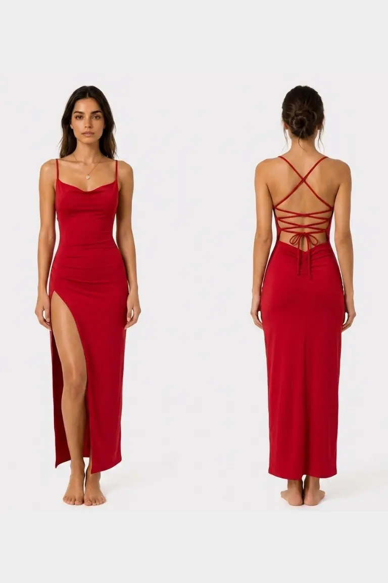 Women's Halter Maxi Dress with Slim Fit Silhouette and Spaghetti Straps