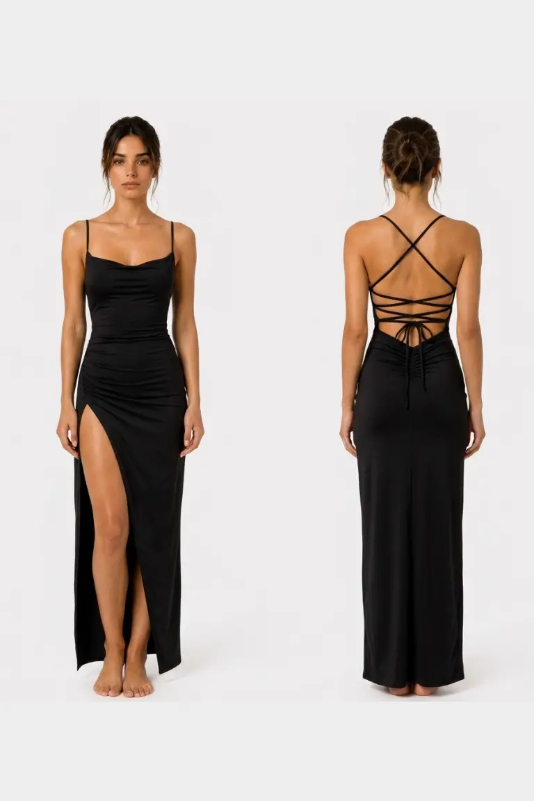 Women's Halter Maxi Dress with Slim Fit Silhouette and Spaghetti Straps
